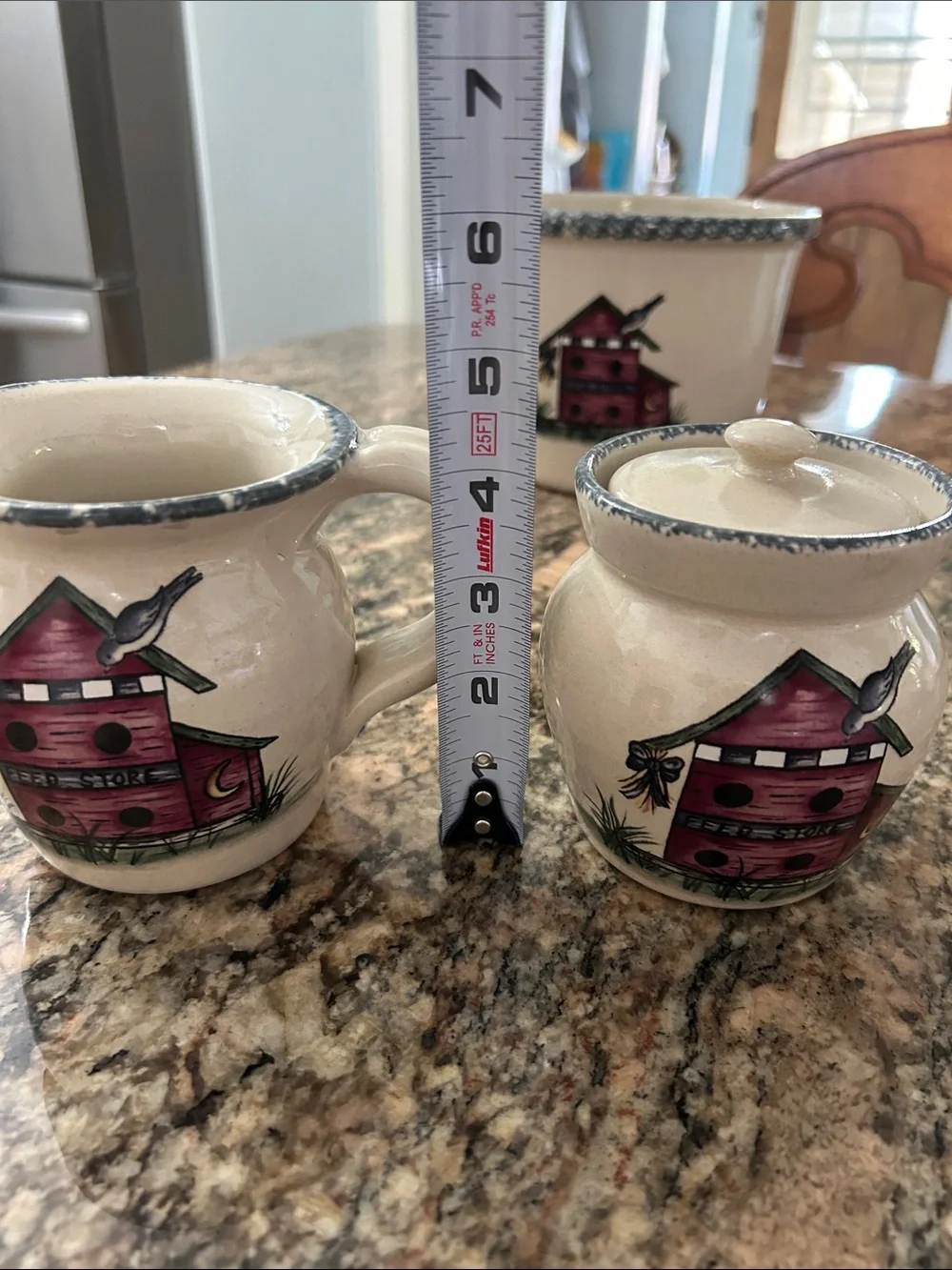 Home & Garden Party Ceramic Birdhouse Crock, Creamer, & Sugar Set
